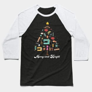 Merry and Bright Sewing Yarn Quilting Christmas Tree Baseball T-Shirt